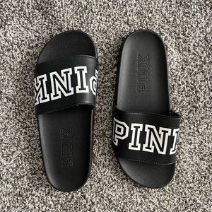 Victorias Secret PINK Logo Black Slides Size 7